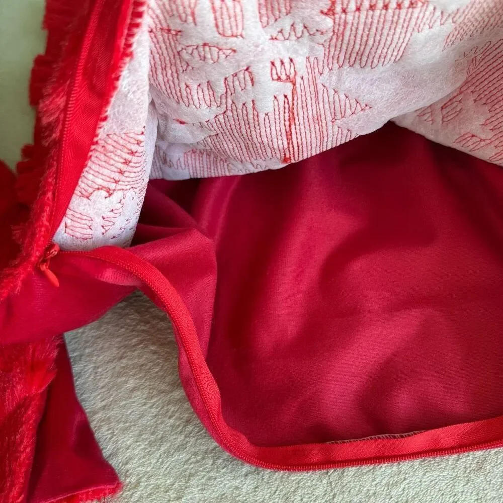 NWOT Red Christmas Tree and snowflake Faux Fur Tufted Pillow Covers 18x18 inches